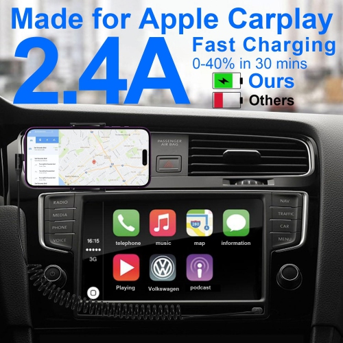 90 Degree iPhone Charger Cable for Apple Carplay, [MFi Certified] Coiled Lightning Cable Right Angle, Short USB to