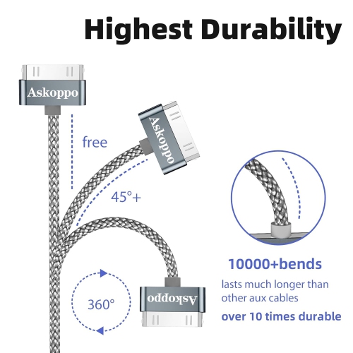 iPhone 4s Cable, 30-Pin USB Sync and Charging Data Cable Compatible with iPhone 4/4s, iPhone 3G/3GS, Pad
