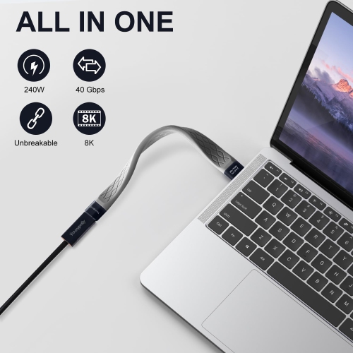 2Pack Female to Male 0.4Ft USB C Flex Cable, Compatible with Thunderbolt 4/3, USB4/3, Support 240W Fast