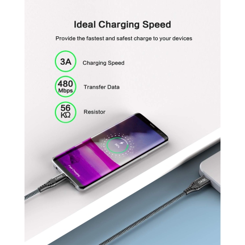 Câble USB-C, câble de chargement rapide USB-C câble tressé USB-A 2,0 à USB-C de 2Pack 3,3 6,6FT m pour Galaxy S20 S10 S9 S8 de Samsung