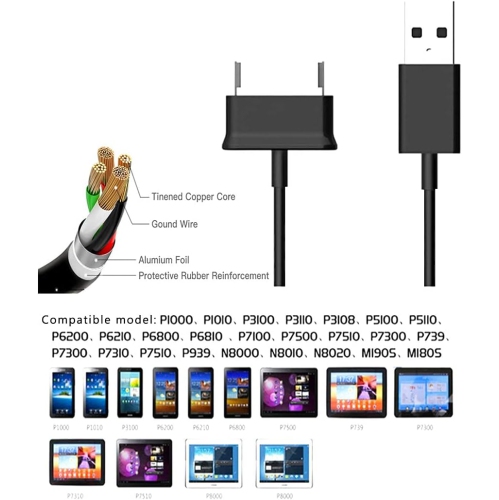 (2 Pack) 30 Pin Charging Cable - Sync Data Charger Adapter Cord Compatible for Samsung Galaxy Tab 2 10.1