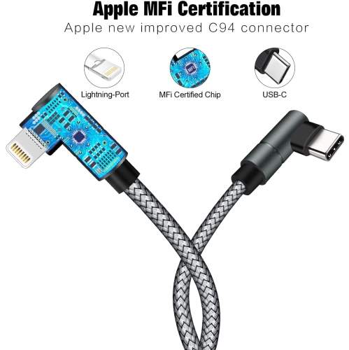 2 Pack USB-C to Lightning Cable [6FT,MFi Certified] 90 Degree PD Fast Charging Cable for iPhone 13/13 mini/13 Pro/13