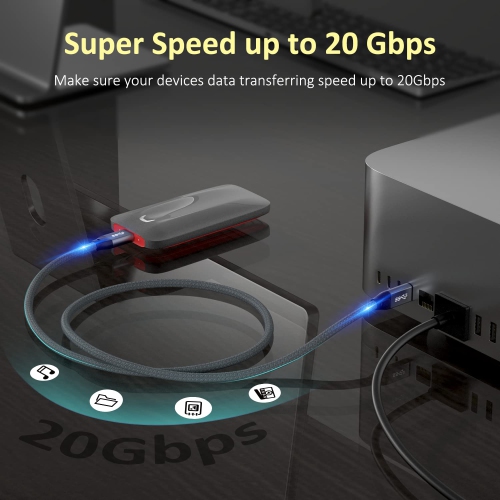 Short USB C to USB C Cable 1.65Ft, USB C 3.2 Gen 2 Cable 20Gbps Data Transferring Cord 4K 100W PD Charging