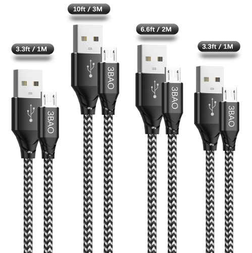 UNKNOWN  Micro USB Cable [4Pack 2X3.3Ft 6.6Ft 10Ft] USB A to Micro Charging Cable Braided Android Charger Cord Data Sync
