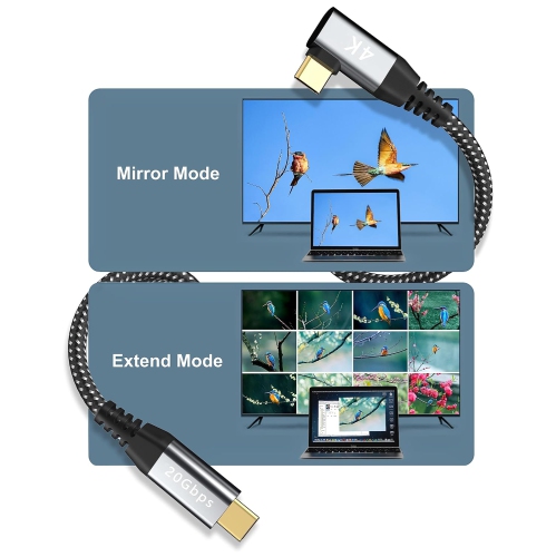 USB C to USB C Monitor Cable 4K - 3ft, 20Gbps High Speed USB C Data Cable, 100W USB C Video and Power Cord, L Shaped