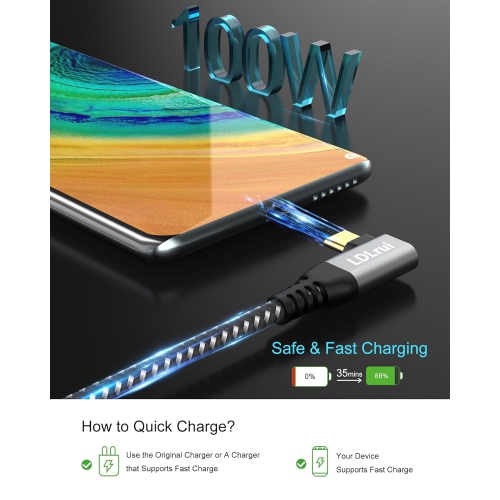 USB C to USB C Monitor Cable 4K - 3ft, 20Gbps High Speed USB C Data Cable, 100W USB C Video and Power Cord, L Shaped