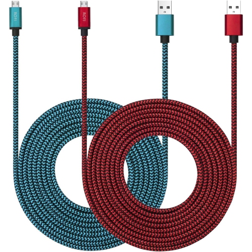 Micro USB Cable 10ft with 3A Fast Charging, 2Pack Ultra Durable 10ft Nylon Braided Charger Cords for Galaxy S7/S6/J8/J7