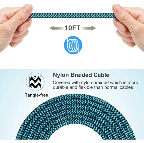 Micro USB Cable 10ft with 3A Fast Charging, 2Pack Ultra Durable 10ft Nylon Braided Charger Cords for Galaxy S7/S6/J8/J7