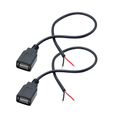 2Pcs Short USB 2.0 Female 2 Pin Bare Wire,30cm/11.8in USB 12V/3A Pigtail Open End Power Cable,for and USB Equipment