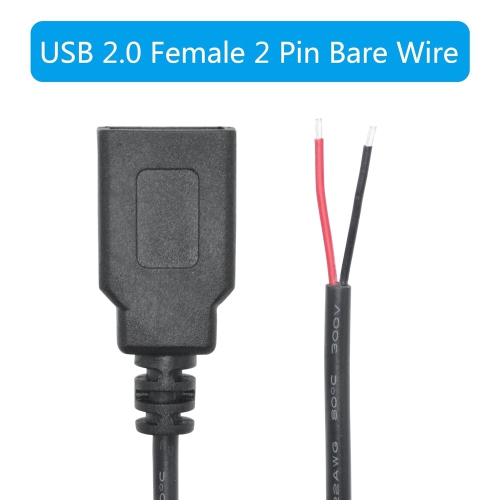 2Pcs Short USB 2.0 Female 2 Pin Bare Wire,30cm/11.8in USB 12V/3A Pigtail Open End Power Cable,for and USB Equipment