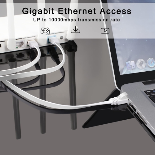 Cat7 Ethernet Cable High Speed Internet Network Cable with Gold Plated RJ45 Connector, Solid Flat Internet