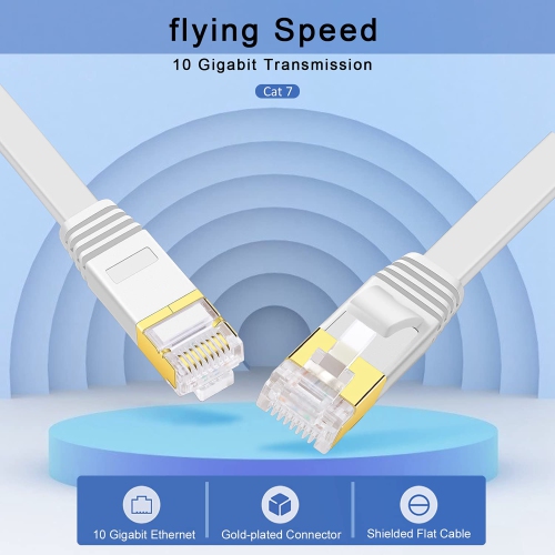 Cat7 Ethernet Cable High Speed Internet Network Cable with Gold Plated RJ45 Connector, Solid Flat Internet