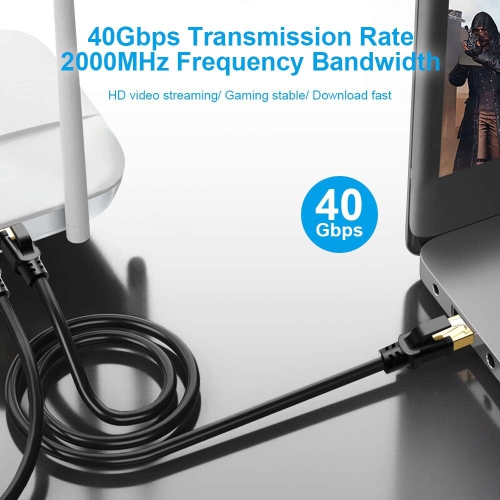 CAT 8 Ethernet Cable, 25ft High Speed Network Cable 40Gbps 2000MHz 26AWG SFTP LAN Internet Cable CAT8 with Gold Plated
