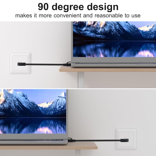 Cat 7 Ethernet Cable 0.6 Feet, 90 Degree (Right Angle Left + Right Angle Right), CAT7 RJ45 LAN Network Patch