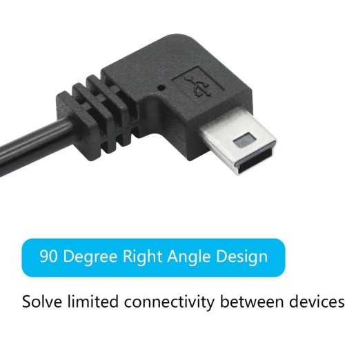 Right Angle Dash Cam Power Cord 11.5FT,90 Degree Mini USB Charging Cable 24AWG for for Garmin Nuvi GPS,Canon
