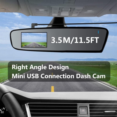 Right Angle Dash Cam Power Cord 11.5FT,90 Degree Mini USB Charging Cable 24AWG for for Garmin Nuvi GPS,Canon