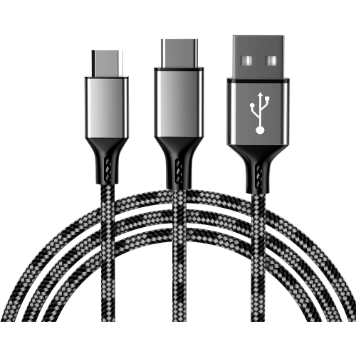 Multi Charging Cable, 2 in 1 Nylon Braided Multiple USB Fast Charging Cable - 4.1ft - Black