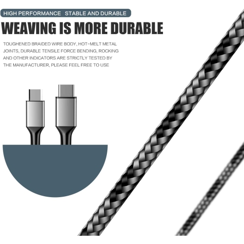 Multi Charging Cable, 2 in 1 Nylon Braided Multiple USB Fast Charging Cable - 4.1ft - Black