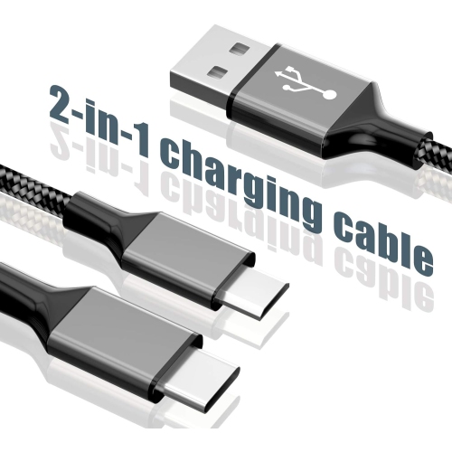 Multi Charging Cable, 2 in 1 Nylon Braided Multiple USB Fast Charging Cable - 4.1ft - Black