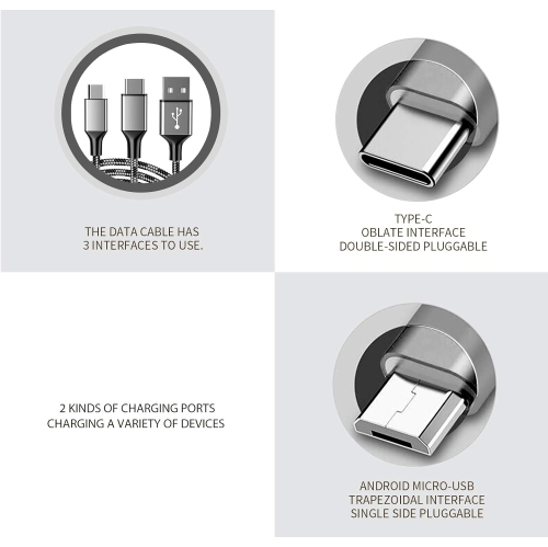 Multi Charging Cable, 2 in 1 Nylon Braided Multiple USB Fast Charging Cable - 4.1ft - Black