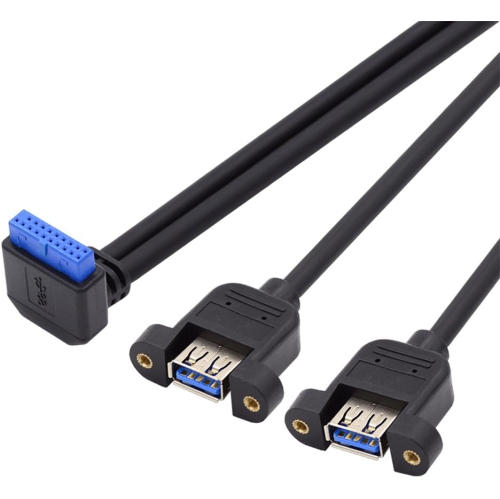 UNKNOWN  5GBps 19/20Pin Motherboard Header to USB 3.0 Dual Ports Female Screw Mount Type Extension Cable 90 Degree Up