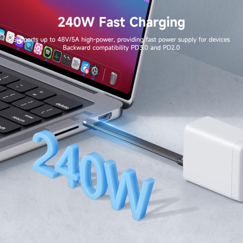 USB 4 Cable 0.4ft, 240W Charging USB C Cable, 40Gbps Data Transfer, 8K 60Hz Video Display for iPhone 15 Pro