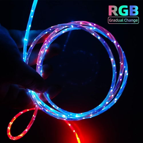 Câble 3,3 pi/1 m de type C Câble de chargement lumineux DEL Câble de chargement visible 7 couleurs RVB changement graduel Shining 3 A