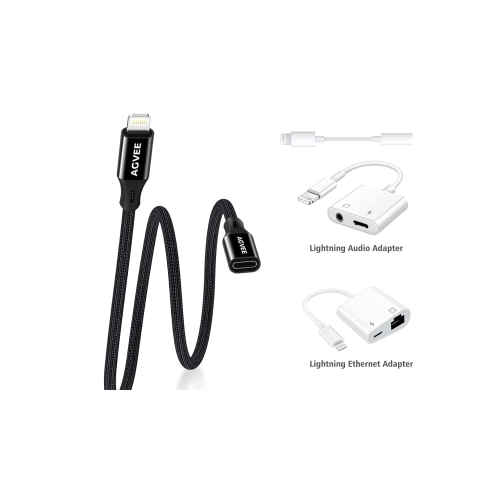 2 Pack 6.6ft Lightning Extension Cable, Braided Female to Male Extender Full Function Cord Compatible with iPhone