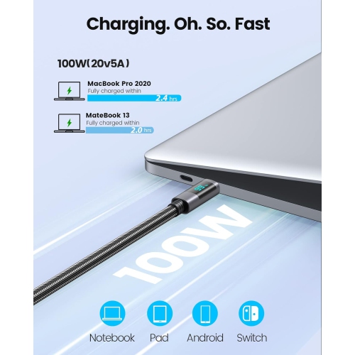 USB C to USB C Cable, PD100W LED Display Fast Charging Syncing Cord USB C Cord Compatible with MacBook Pro/ Air,