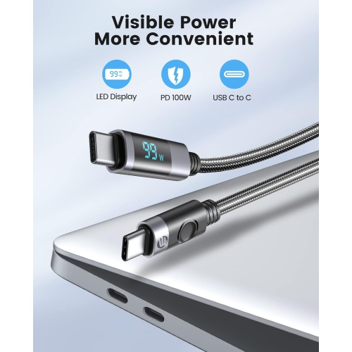 USB C to USB C Cable, PD100W LED Display Fast Charging Syncing Cord USB C Cord Compatible with MacBook Pro/ Air,