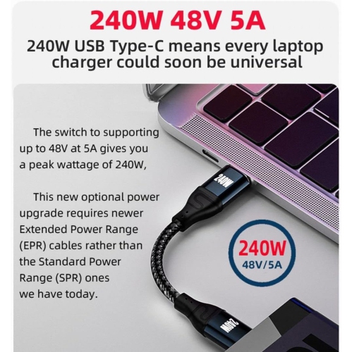 USB C to USB C 240W Cable 480Mbps 48V 5A 90 Degree Low Profile Angled Compatible with USB2.0 100W Charging