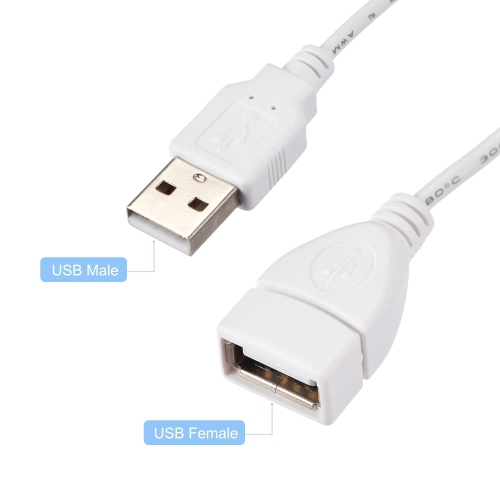 USB Cable with ON/Off Switch, USB Male to Female Extension Cord 1M White, for LED Desk Lamp LED Strip, Pack
