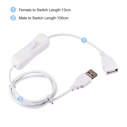 USB Cable with ON/Off Switch, USB Male to Female Extension Cord 1M White, for LED Desk Lamp LED Strip, Pack