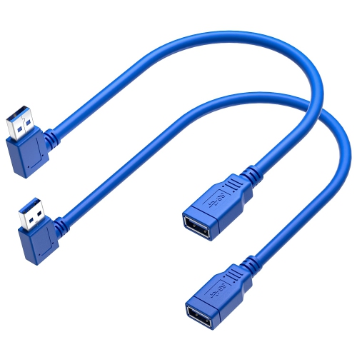 USB 3.0 Extension Cable 1FT 2 Pack 90 Degree Left & Right Angle USB Adapter Male to Female Short USB3 Cables Up & Down