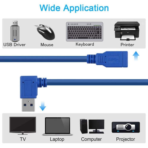 USB 3.0 Extension Cable 1FT 2 Pack 90 Degree Left & Right Angle USB Adapter Male to Female Short USB3 Cables Up & Down