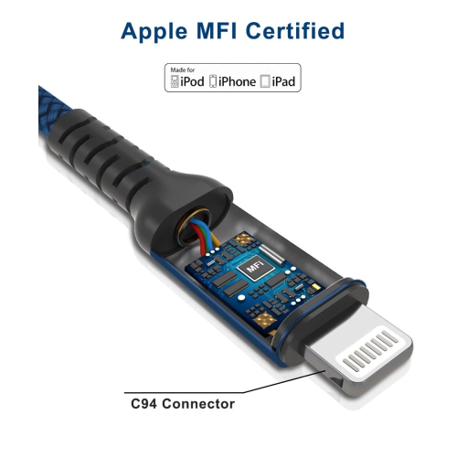 Câble de chargement USB-C vers Lightning 10 pi avec adaptateur USB-A, câble de chargement rapide certifié MFI de type C PD d'Apple
