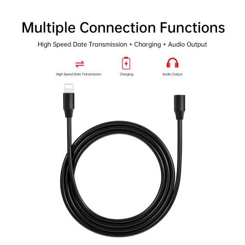 3.3FT iOS Extension Cable, Black Extender Cable Male to Female Pass Audio Video Music Data and Power Charge Cord