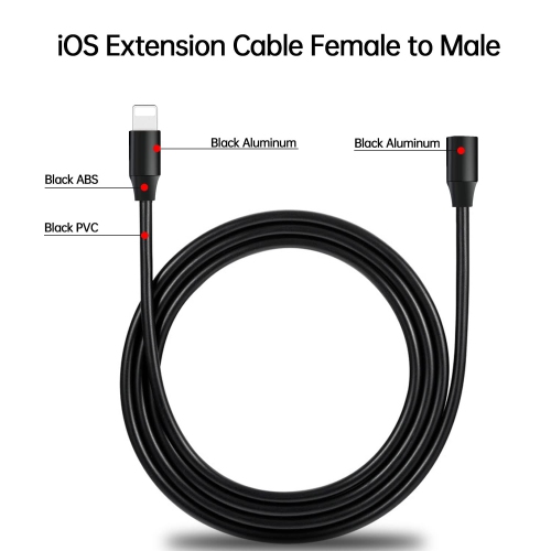 3.3FT iOS Extension Cable, Black Extender Cable Male to Female Pass Audio Video Music Data and Power Charge Cord