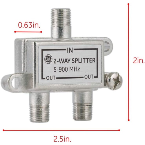 2-Way Coaxial Cable Splitter, 5-900 Mhz Ran, RG59 RG6 Coax Compatible, Audio, Video, Works with HD TV, Cable,