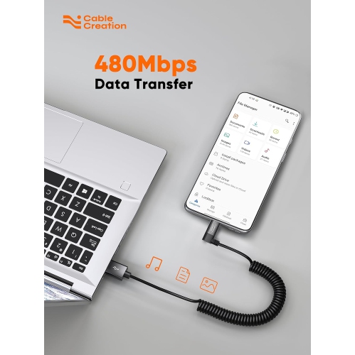 Coiled USB C Cable 4 Feet, Coiled Angled USB A to USB C Cable USB to C Fast Charging Cable 3A 480Mbps