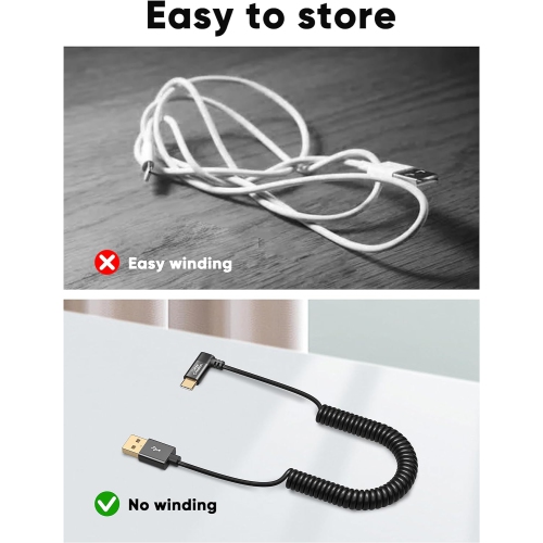 Coiled USB C Cable 4 Feet, Coiled Angled USB A to USB C Cable USB to C Fast Charging Cable 3A 480Mbps