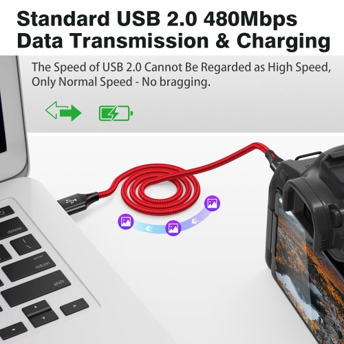 2 Pack 6ft Mini USB Cable, Braided Durable USB-A to Mini-B Charger Charging Cord for TI-84, Garmin GPS, Go-Pro