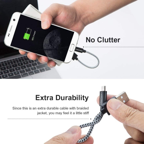 [5-Pack] Short USB to Micro USB Cable 6 Inch, USB2.0 Micro USB Charging Cable Triple Shielded Works