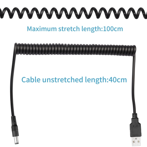 5V DC Coiled Power Cable,USB to DC 5.5mm x 2.1mm Plug Spring Charging Cord for USB Lights, USB Fans, Cartoon