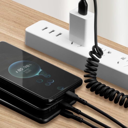 Retractable USB A to USB C Multi Charging Cable,Coiled 5A 3 in 1 Multiple USB C Y Splitter Fast Charging