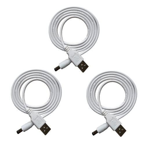 UNKNOWN  3PCs Extension Cable USB to Dc Cable - 5V USB 2.0 Port Male to Dc 5V Male 5.5MM X 2.5MM Power Cord In White