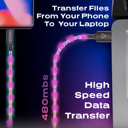 Light Up Charger Cable - GloBright Braided LED Charging Cable, Glowing Super Fast Charging 100W Light Up Cable,