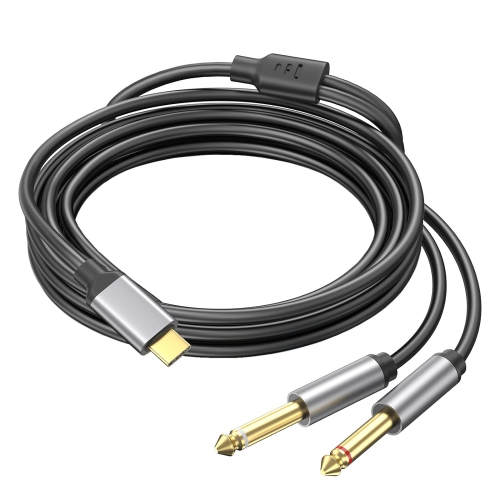 Image 1 de 5.. Câble répartiteur stéréo USB-C à deux ports 6,35&nbsp;mm 1/4&nbsp;po en y, câble USB-C à deux ports 6,35&nbsp;mm 1/4&nbsp;po TS