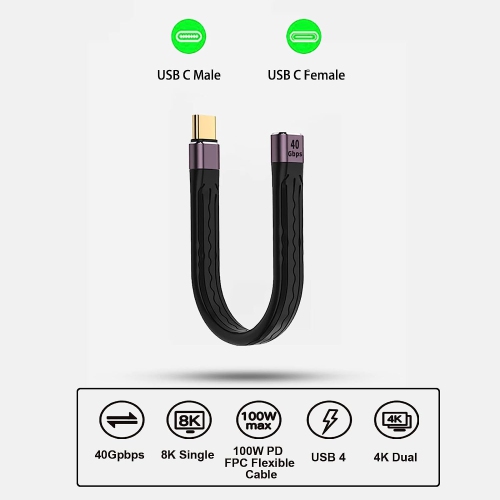 USB C Extension Cable(12 cm), Short USB-C Male to Female Flexible Cable Support Thunderbolt 4/3,USB4, PD