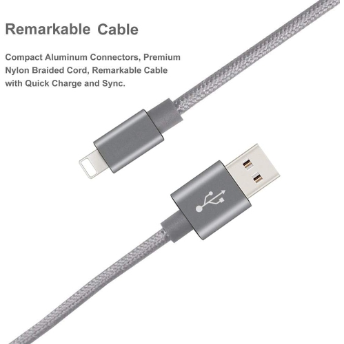 Câble de chargement compatible pour téléphone, [2Pack] câble de téléphone tressé en nylon câble de chargement rapide USB de remplacement pour